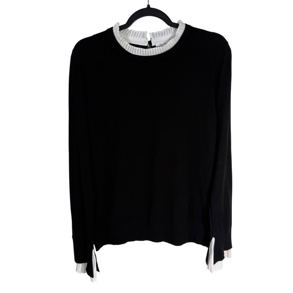Vila Milana Sweaters - Vila Milana L Black Wool Blend Sweater Pleated Ruff Collar Cuffs NWOT Wednesday
